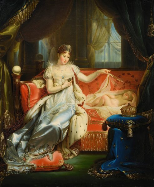 Empress marie-louise watching over the Roi de Rome asleep by Joseph Franque - Hand-Painted Oil Painting Reproduction