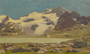 Alpine Landscape with Lake by Joseph Geisser Oil Painting
