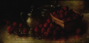 Still Life with Strawberries by Joseph H. Dille Oil Painting