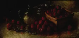 Still Life with Strawberries by Joseph H. Dille Oil Painting