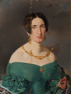 Frau in grunem Kleid by Joseph Hasslwander Oil Painting