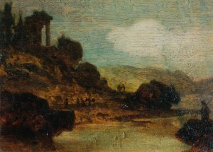 Landschaft mit Ruine by Joseph Hasslwander Oil Painting