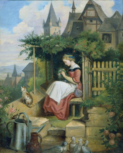 Main Product Photo of Madchen im Hausgarten Painting by Joseph Hasslwander