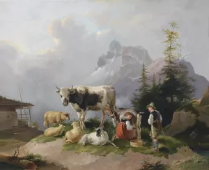 Auf der Alm by Joseph Heicke Oil Painting