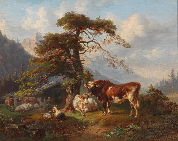 Main Product Photo of On the Alpine Pasture Painting by Joseph Heicke