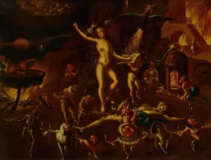 A Witchcraft Scene by Joseph Heintz The Younger Oil Painting