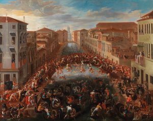 The Battaglia dei Pugni on the Bridge of San Barnaba, Venice by Joseph Heintz The Younger Oil Painting