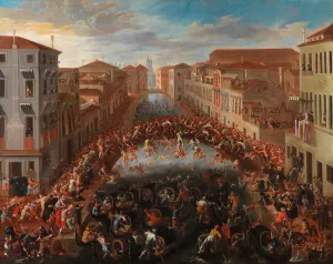 The Battaglia dei Pugni on the Bridge of San Barnaba, Venice by Joseph Heintz The Younger Oil Painting