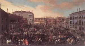 The Bull Hunt in Campo San Polo Oil painting by Joseph Heintz The Younger