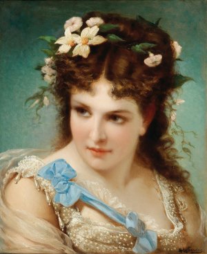Portrait Of A Girl With Flowers In Her Hair by Joseph Hippolyte Aussandon Oil Painting