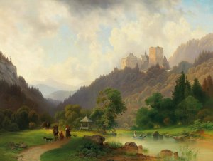 The Pleasures of Summer at the Foot of a Castle by Joseph Holzer Oil Painting