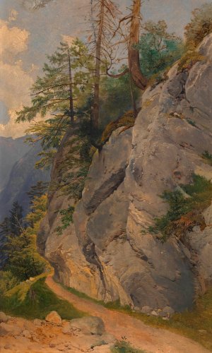 Weg am Felshang by Joseph Holzer Oil Painting