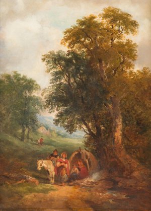 Landscape with people resting by Joseph Horlor Oil Painting