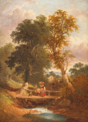 Peasants walking by a stream by Joseph Horlor Oil Painting