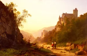 Shepherds in a Landscape by Joseph Jansen - Oil Painting Reproduction