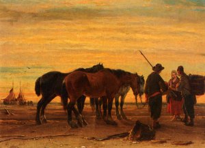Fishermen With Their Horses On The Beach