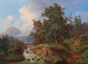 Gebirgslandschaft mit Wanderern Oil painting by Joseph Jonas