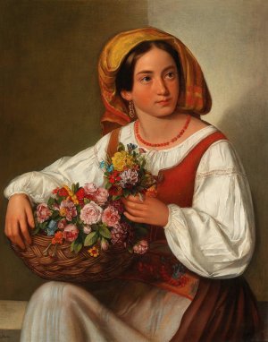 The Flower Girl by Joseph Lavos Oil Painting