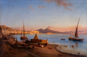 View of Naples with Vesuvius in the Background by Joseph Magnus Stack Oil Painting