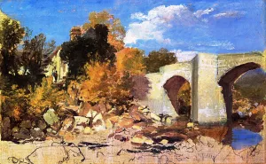 A Bridge with a Cottage and Trees beyond
