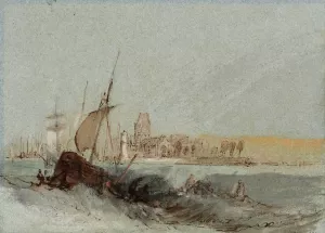 Boats Struggling Against the Current at Quillebeuf by Joseph Mallord William Turner Oil Painting