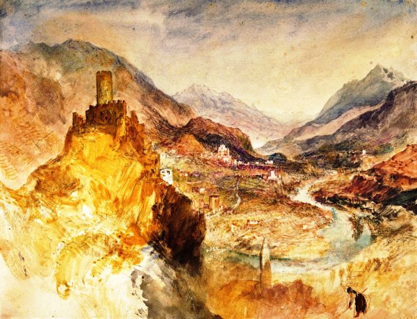 Chatel Argent and the Val d'Aosta from above Villeneuve by Joseph Mallord William Turner - Hand-Painted Oil Painting Reproduction