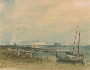 Coast Scene with White Cliffs and Boats on Shore by Joseph Mallord William Turner Oil Painting