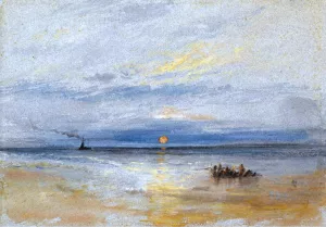 Coastal View at Sunset with Fishing Boat Returning to Port by Joseph Mallord William Turner Oil Painting