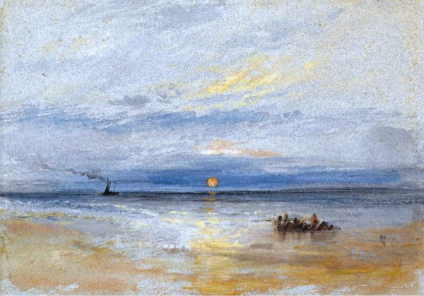 Coastal View at Sunset with Fishing Boat Returning to Port