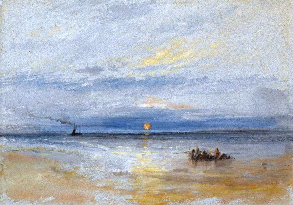 Coastal View at Sunset with Fishing Boat Returning to Port by Joseph Mallord William Turner - Hand-Painted Oil Painting Reproduction