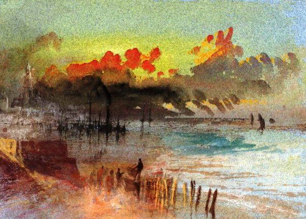 Harbour Scene at Sunrise, possibly Margate by Joseph Mallord William Turner - Hand-Painted Oil Painting Reproduction