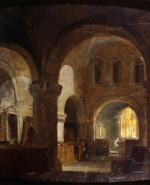 Interior of a Romanesque Church by Joseph Mallord William Turner - Oil Painting Reproduction