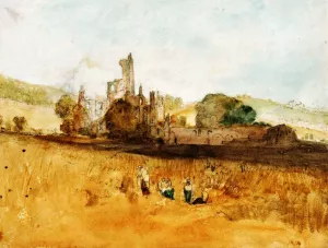 Kirkstall Abbey from the West, with Harvesters painting by Joseph Mallord William Turner