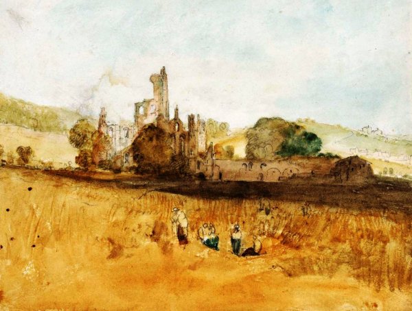 Kirkstall Abbey from the West, with Harvesters by Joseph Mallord William Turner - Hand-Painted Oil Painting Reproduction