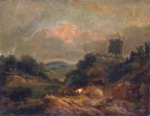 Landscape with Windmill and Rainbow Partly after Gainsborough by Joseph Mallord William Turner Oil Painting