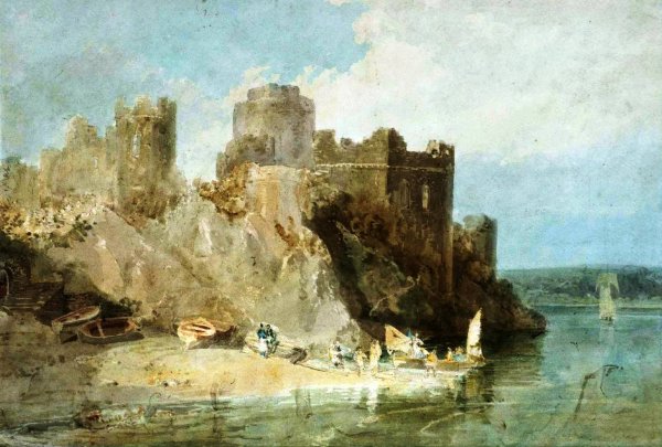 Pembroke Castle from the River, with Figures and Boats