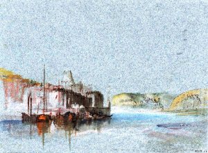 Quilleboeuf from the River, with the Towers of Tancarville in the Distance by Joseph Mallord William Turner Oil Painting