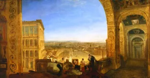 Rome, from the Vatican. Raffaelle, Accompanied by La Fornarina, Preparing His Pictures for the Decor by Joseph Mallord William Turner - Oil Painting Reproduction