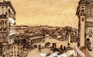 Rome, View of St Peter's Square, from the Loggia of the Vatican - Study for 'Rome from the Vatican by Joseph Mallord William Turner Oil Painting
