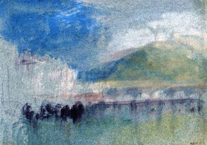 Rouen, The Bridge of Boats and the Stone Bridge, with Montagne Ste-Catherine Beyond Oil painting by Joseph Mallord William Turner
