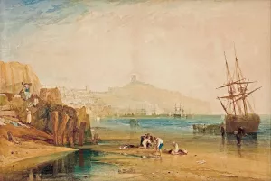 Scarborough town and castle; morning; boys catching crabs by Joseph Mallord William Turner Oil Painting