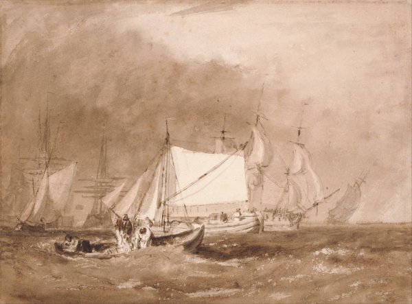 Shipping Scene, with Fishermen  by Joseph Mallord William Turner - Hand-Painted Oil Painting Reproduction