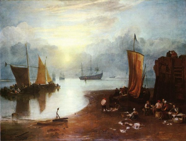 Sun Rising through Vagour; Fishermen Cleaning and Sellilng Fish by Joseph Mallord William Turner - Hand-Painted Oil Painting Reproduction