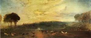 The Lake, Petworth: Sunset, Fighting Bucks painting by Joseph Mallord William Turner