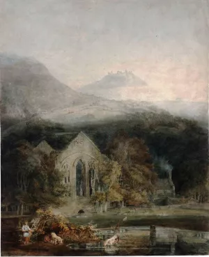Valle Crucis Abbey, with Dinas Bran by Joseph Mallord William Turner - Oil Painting Reproduction