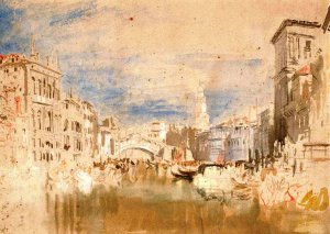 Venice, Looking towards the Rialto Bridge from near the Palazzo Grimani by Joseph Mallord William Turner Oil Painting