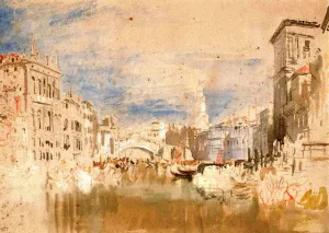 Venice, Looking towards the Rialto Bridge from near the Palazzo Grimani by Joseph Mallord William Turner - Oil Painting Reproduction