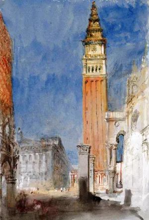 Venice, the Campanile of San Marco, with the Pilastri Acritani, from the Porta della Carta by Joseph Mallord William Turner - Oil Painting Reproduction