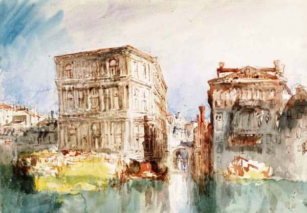 Venice, The Palazzo Grimani and the Palazzo Cavalli on the Grand Canal, with the Rio San Luca