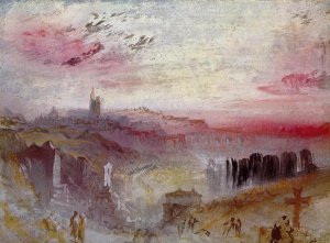 View over Town at Sunset: a Cemetery in the Foreground Oil painting by Joseph Mallord William Turner